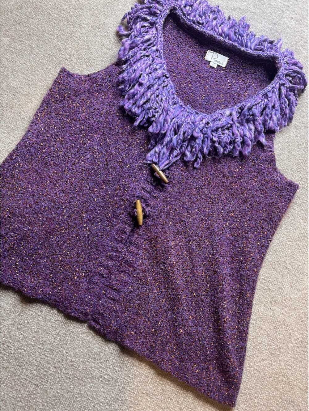 Ponsesa Women's 1X Knit Cardigan Vest w/Fringe Purple (1017)